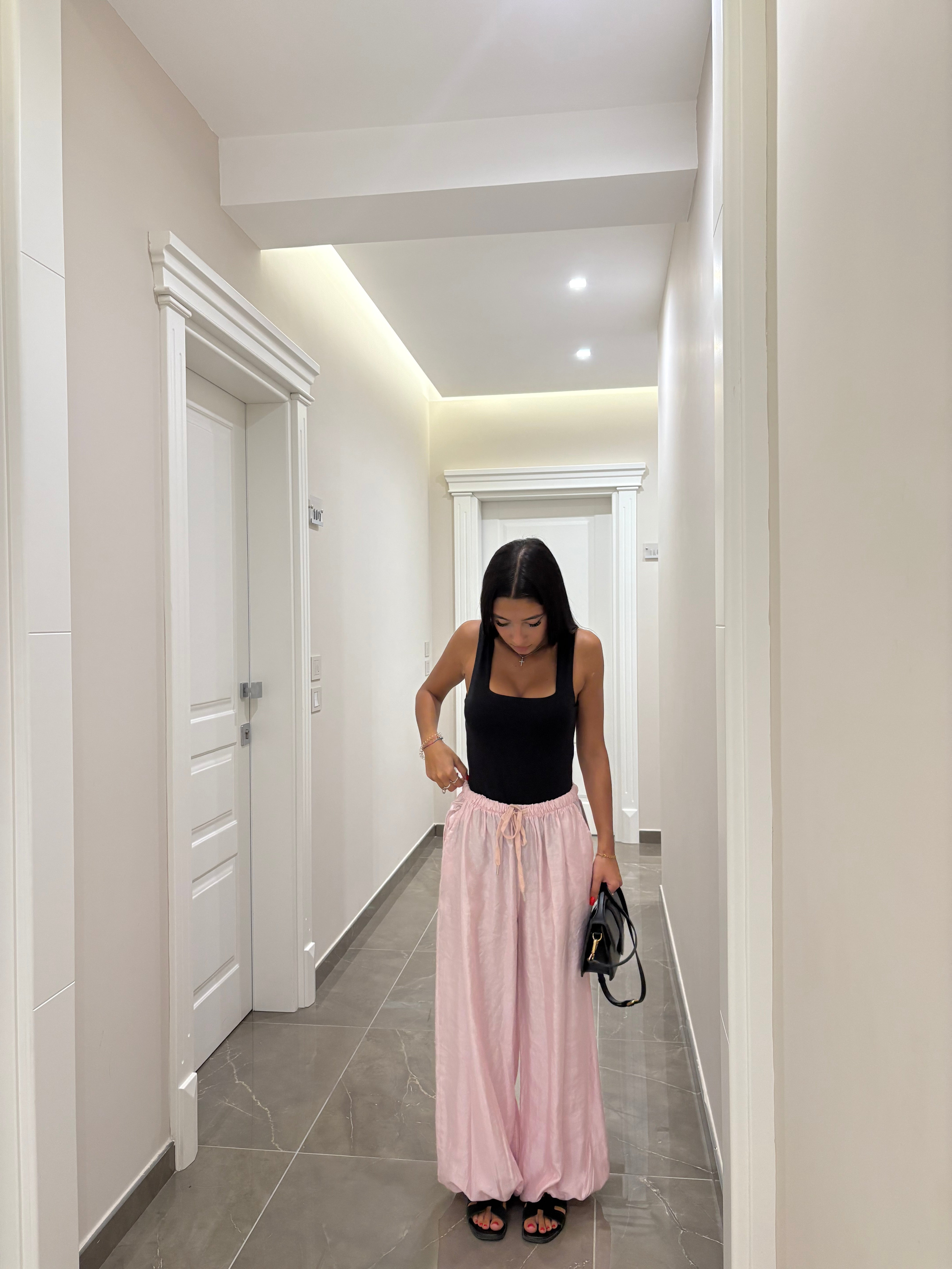 pantalone balloon rosa cipria