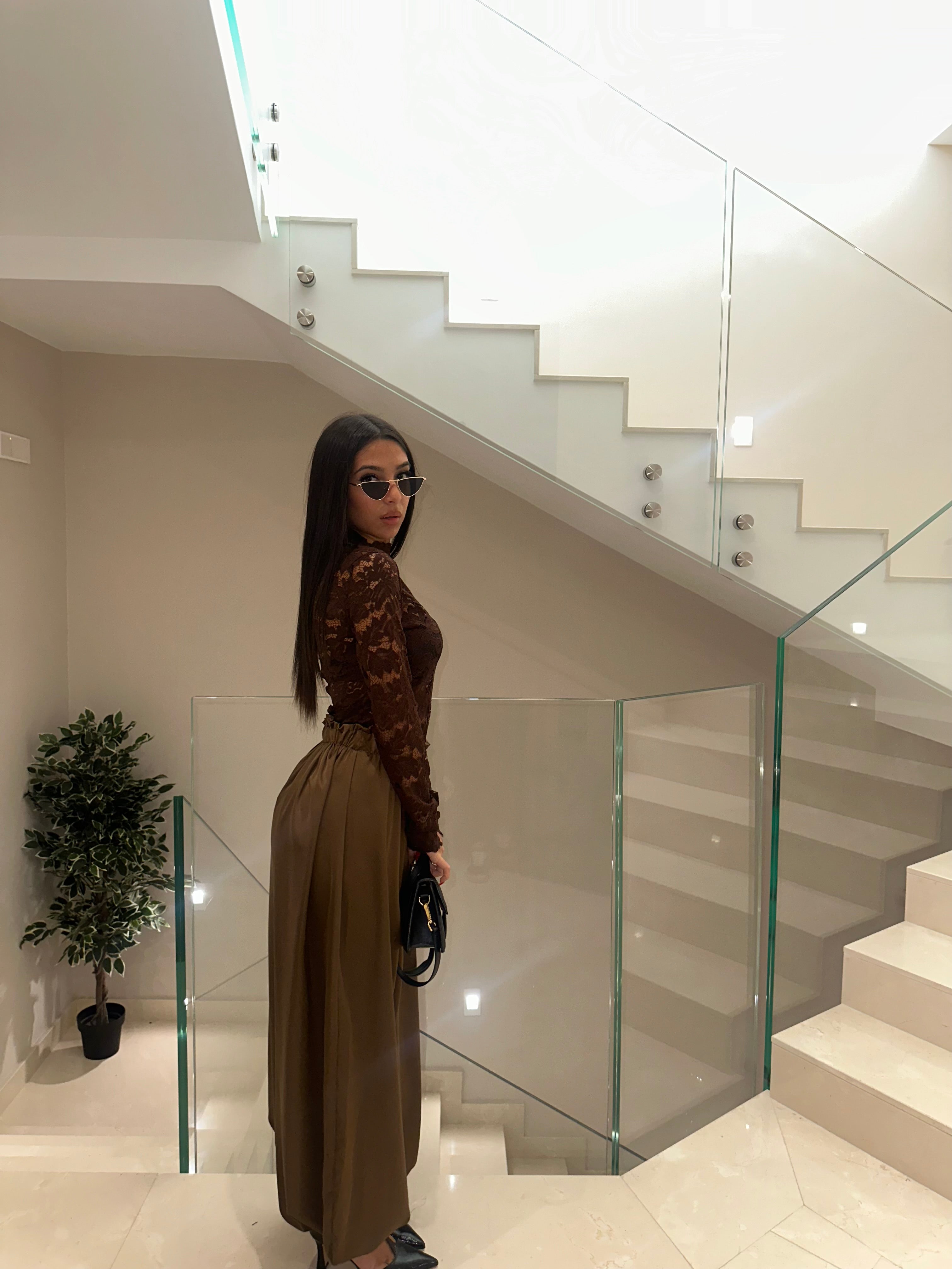 pantalone satin marrone