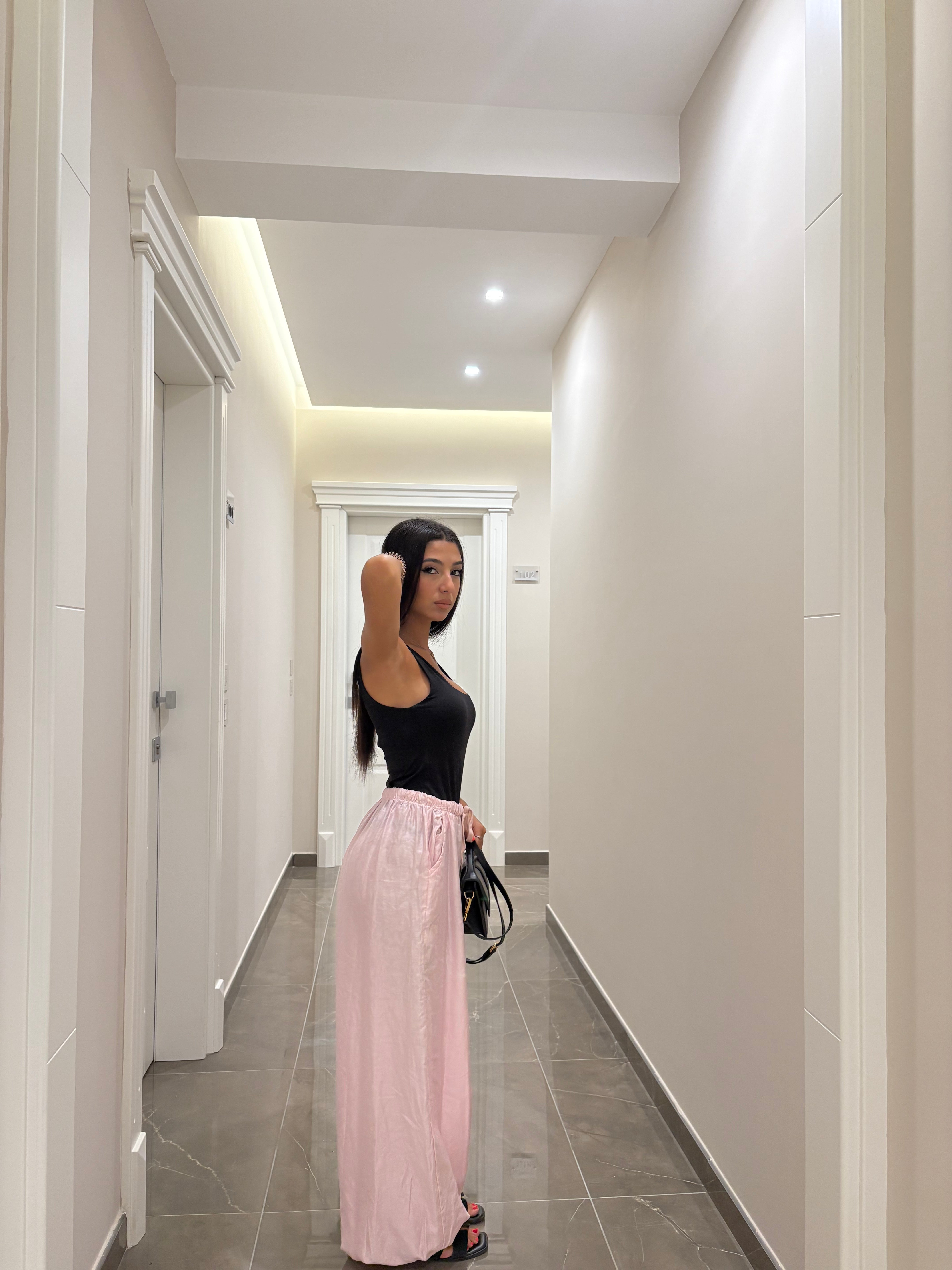 pantalone balloon rosa cipria